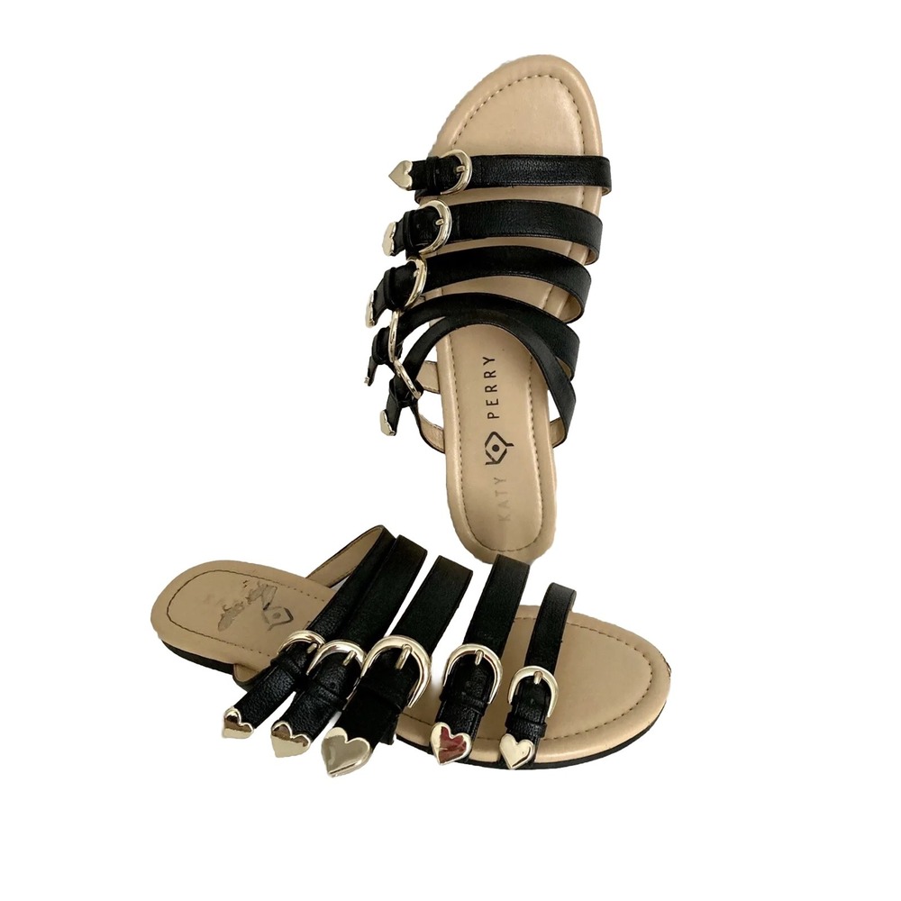 Katy Perry sandals Black Size 6.5 Straps Hearts slip on Coastal Grung